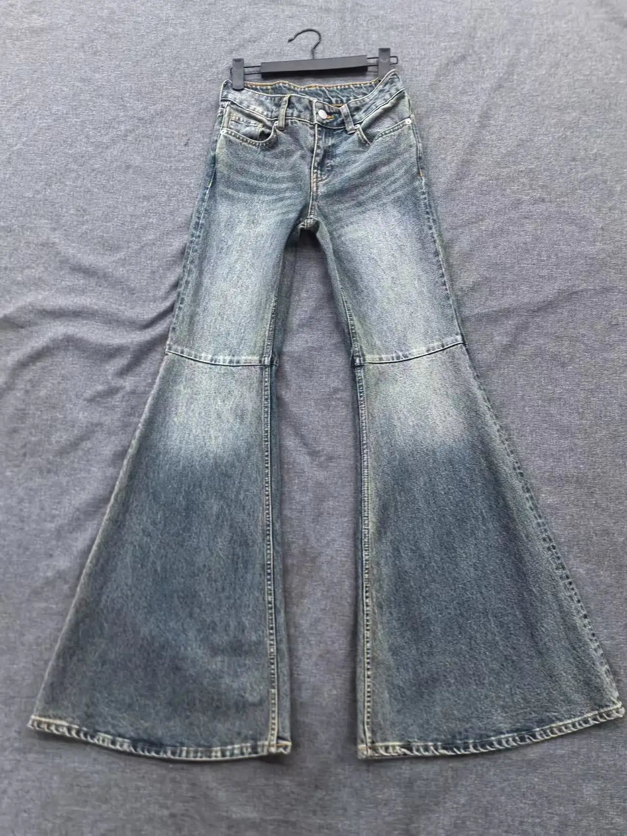 Y2K New Low Rise Bootcut Jeans Women Harajuku Vintage Blue Sexy Flared Jean Pants Goth Graphic Washed Distressed Denim Trousers