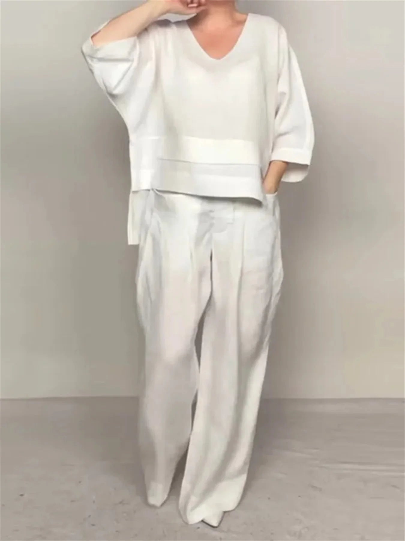 2025 cross-border explosive women's fashion casual solid color plus size irregular linen and cotton suit for women