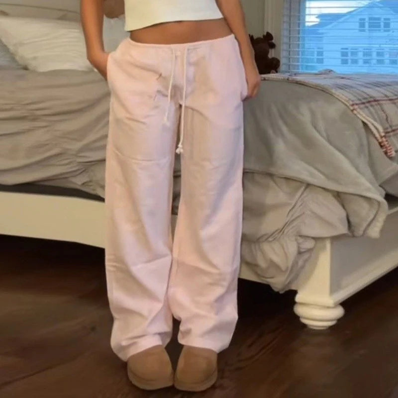 Y2K Vintage Striped Loose Pants Comfy Loung Pants Streetwear Casual Tie Up Waist Wide Leg Trousers Women Pajamas Sleepwear