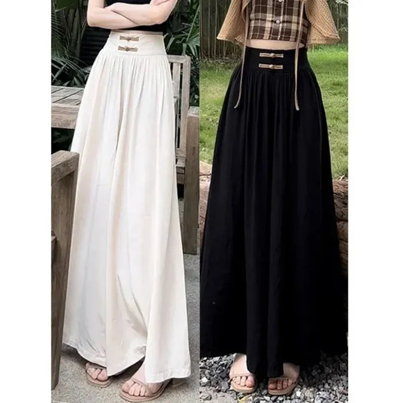 Summer Women Chinese Traditional Pants Lady Comfortable Baggy Wide Leg Straight Leg Trousers Female Fashion High Waisted Slacks