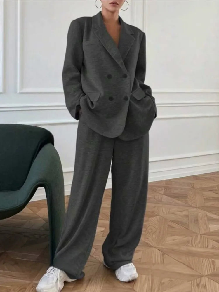 New Women's Casual Suit Fashion Loose Blazer 2 Piece Set 2025 Fall Winter Long Sleeve Coat + Pants Sets Lady Office Work Outfit