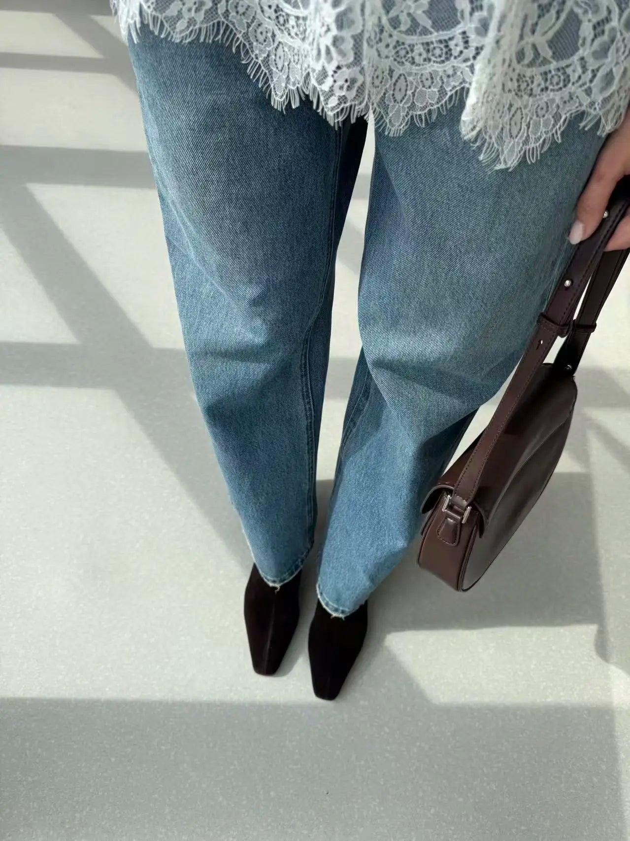 Women Retro High Waist Straight Leg Jeans