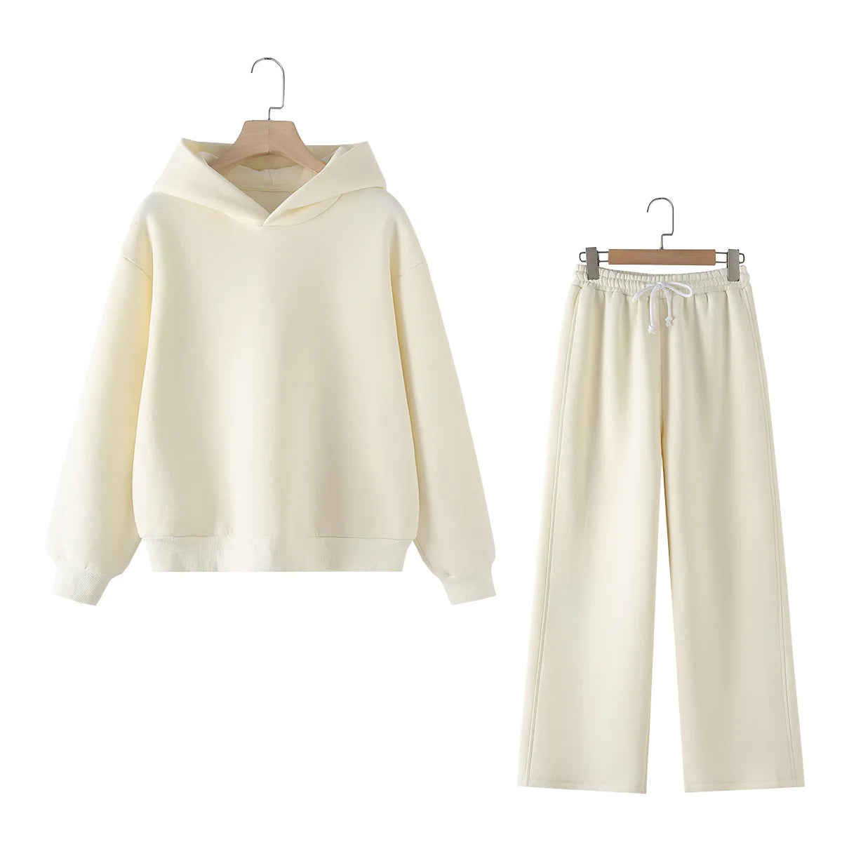 2025 new women's fashion suit versatile loose hooded long-sleeved sweatshirt + tie high waist wide legs straight trousers set