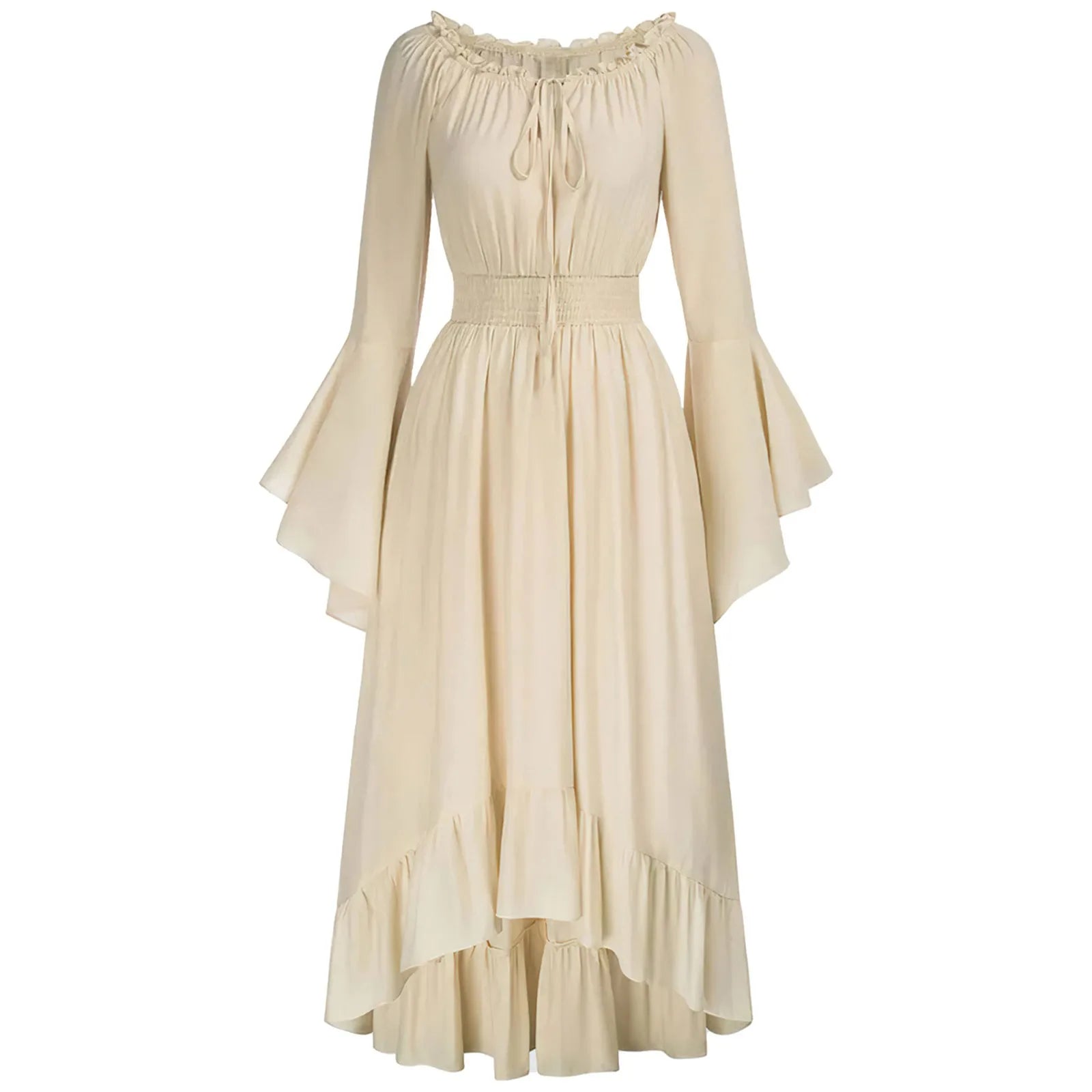 Girls' Vintage Solid Color Lace Collar Long Sleeve Dress Fashion Gothic Minimalism Elastic Waist Irregular Hem A-line Dress