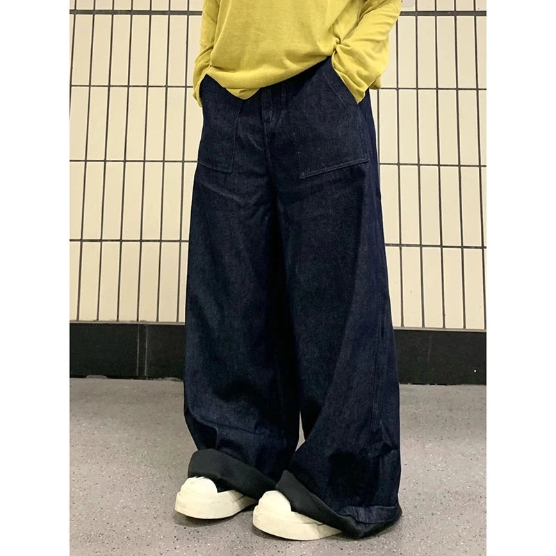Women Blue Goth Y2k Baggy Jeans Harajuku Vintage Denim Trousers Aesthetic 2000s Style Grunge Bent Knife Jeans Pants Clothes 2025